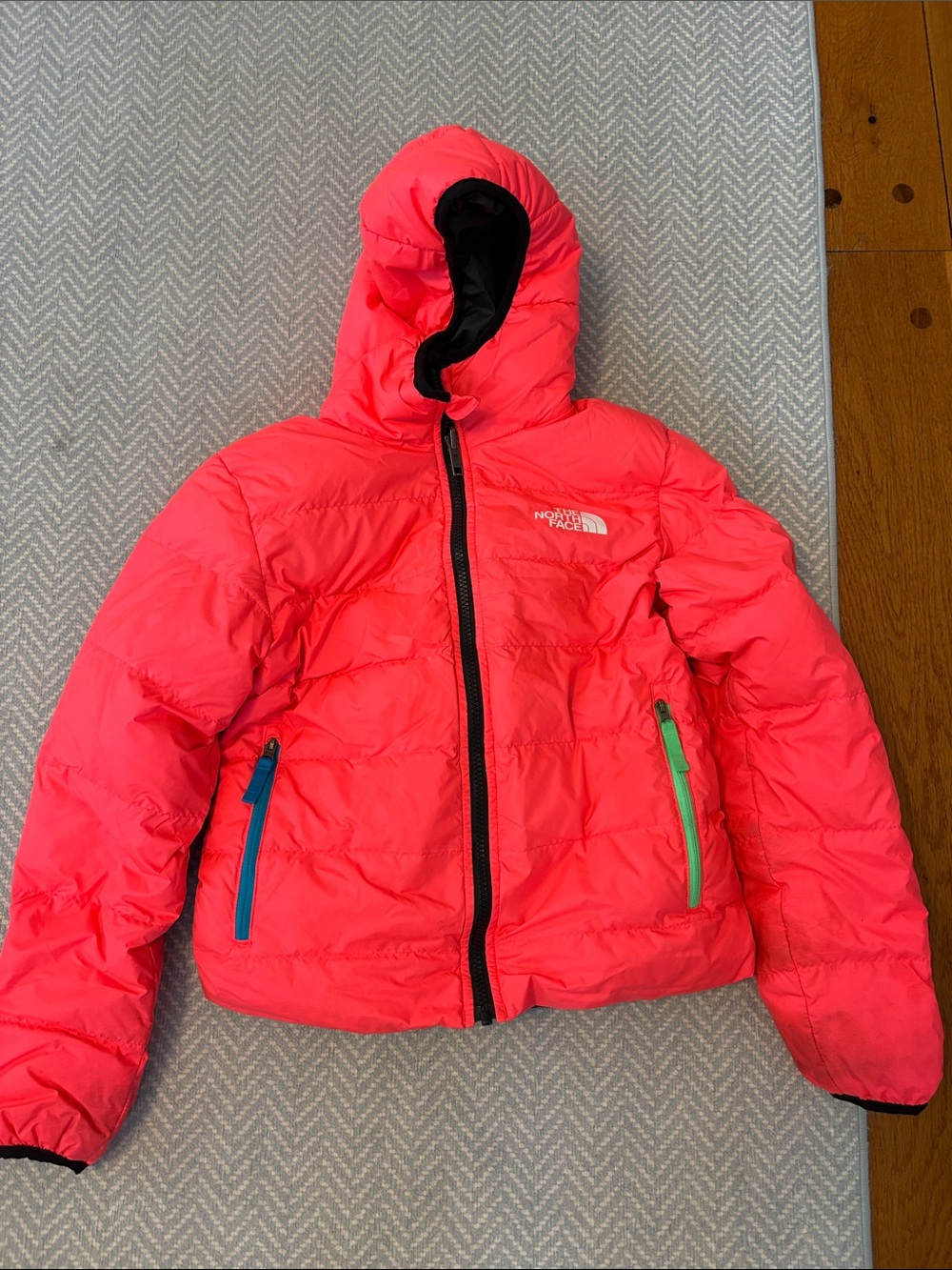 The North Face Reversible North Down Coral Hooded Puffer Jacket